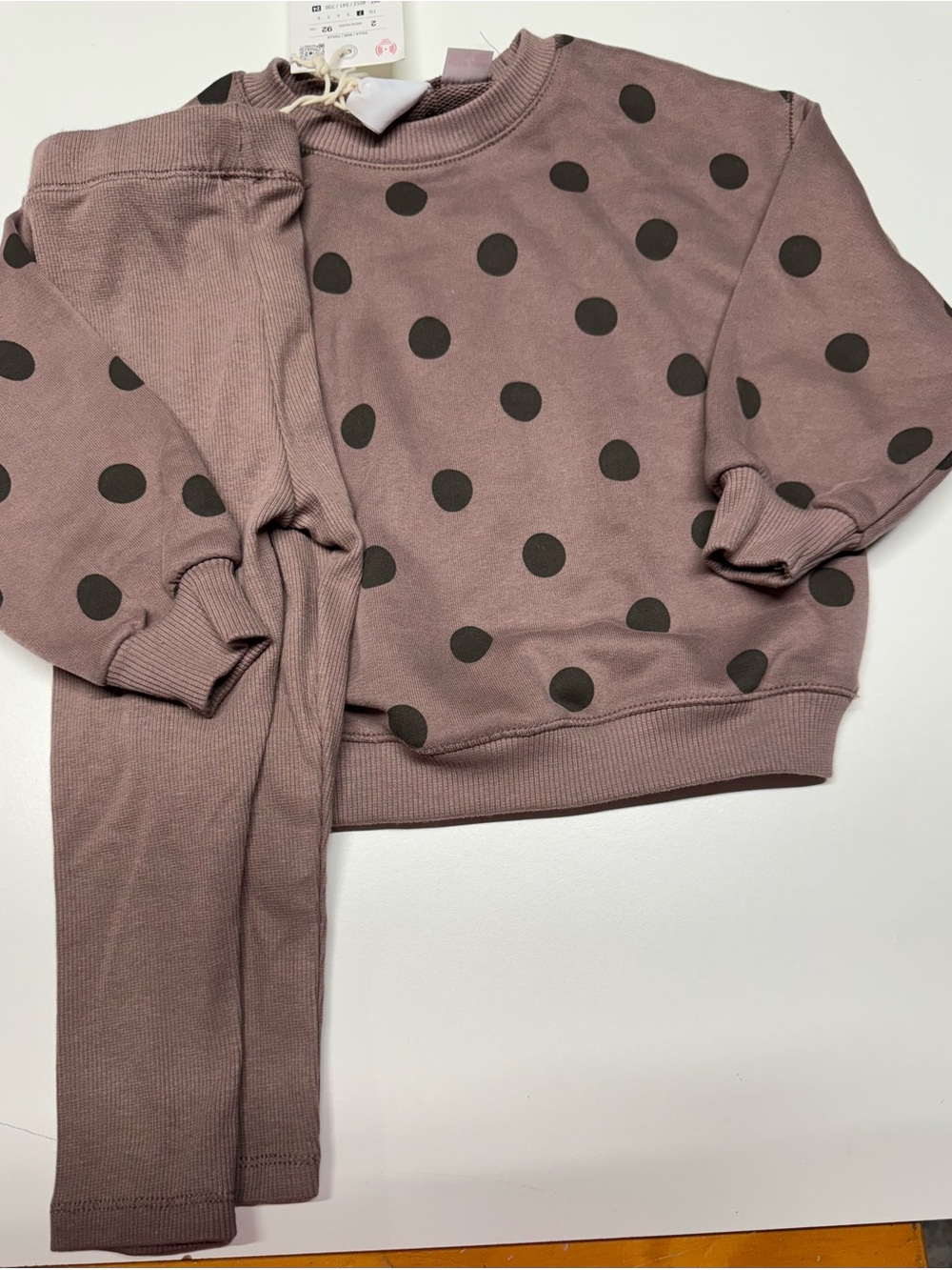 Zara Sweatshirt & Leggings Set with Black Polka Dots size 2 nwt